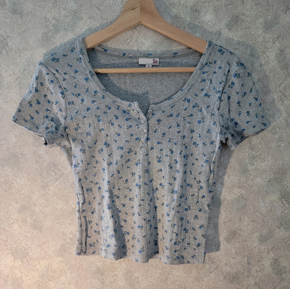 SO Women's Blue Floral Blouse